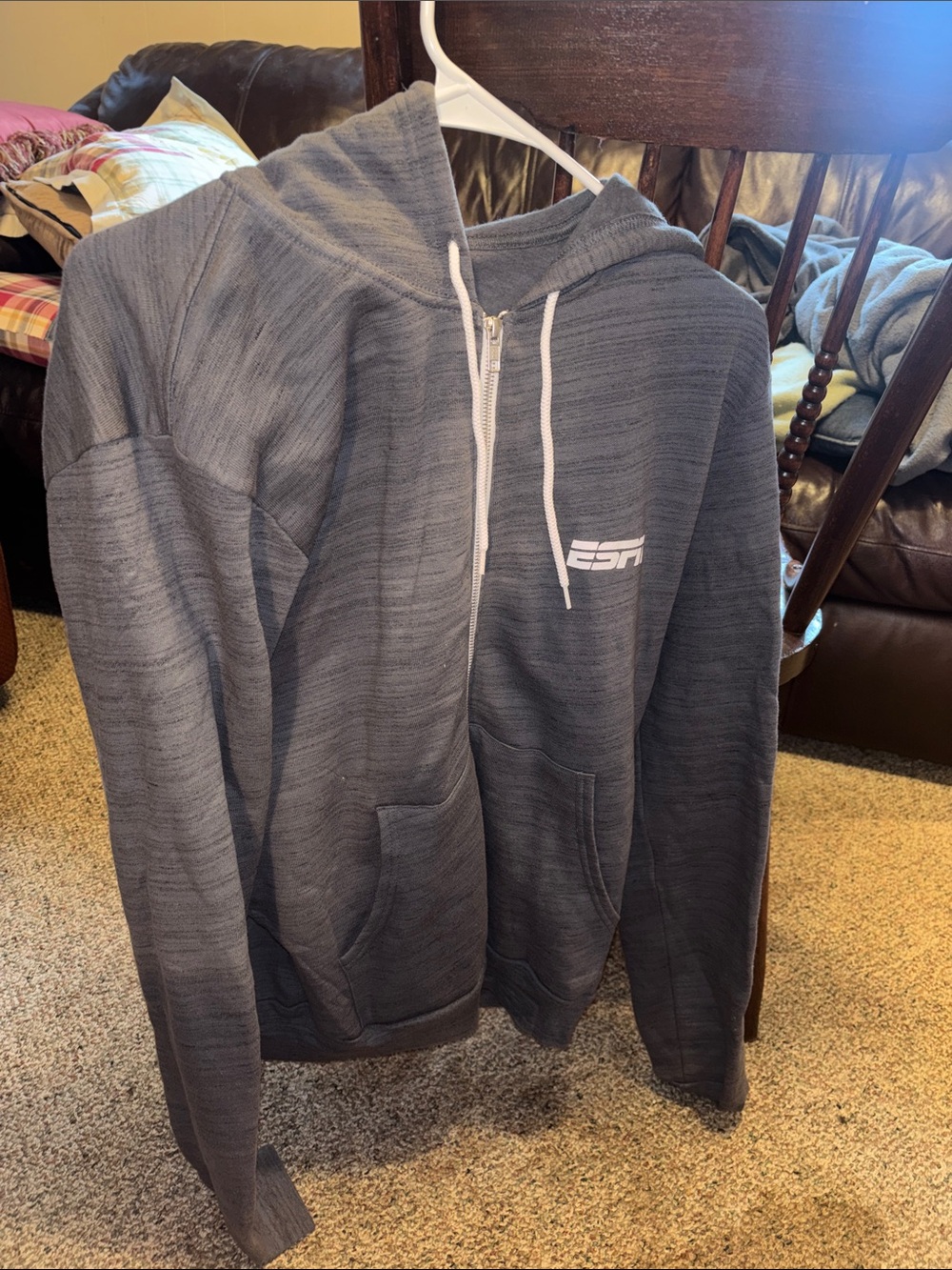 Canvas Men's Charcoal Zip-Up Hoodie with ESPN Logo